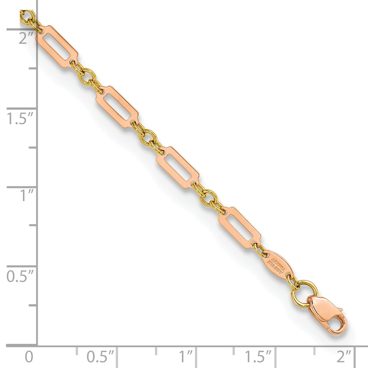14k Two-tone Polished Fancy Rectangle Link 7.5in Bracelet-FB1885Y/R-7.5