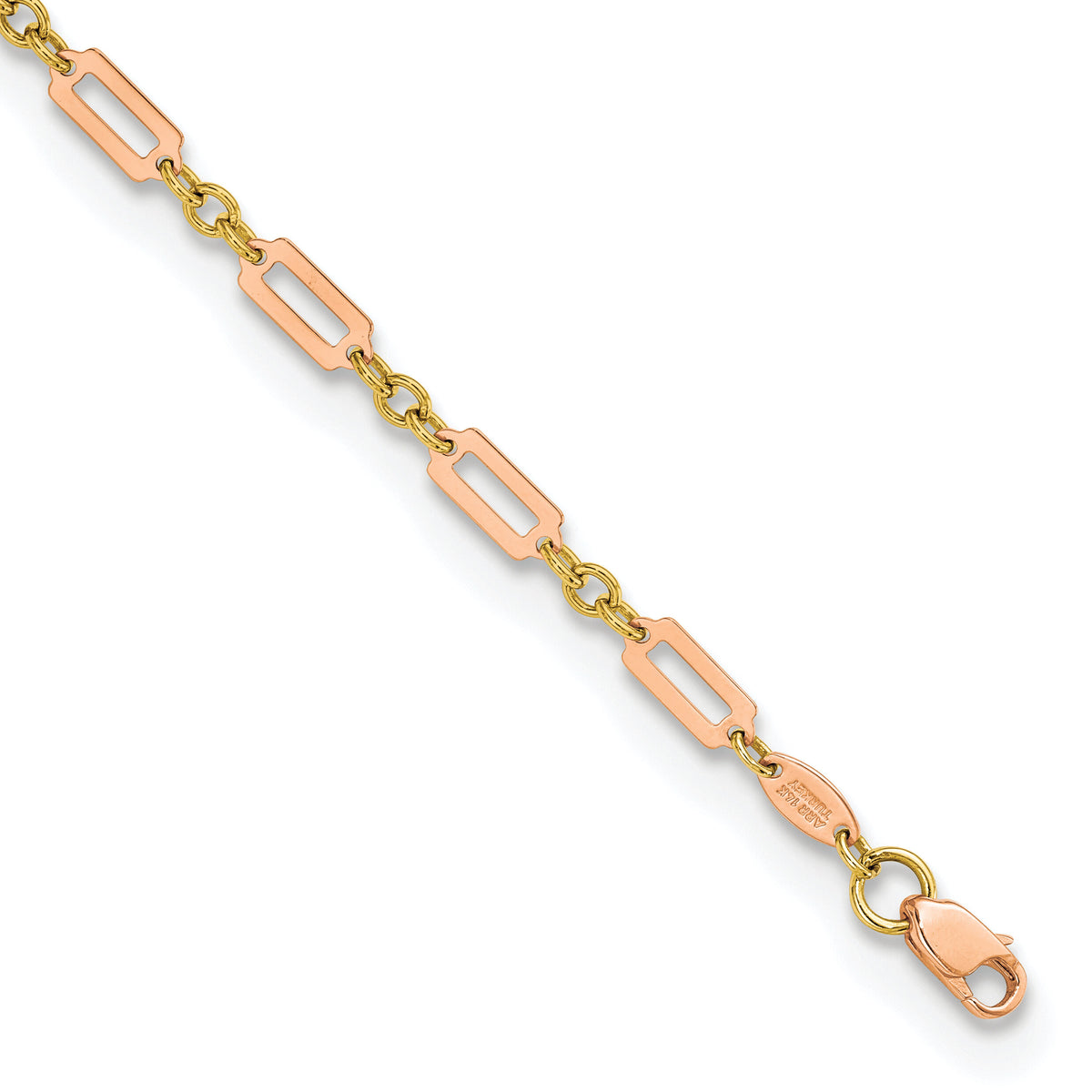 14k Two-tone Polished Fancy Rectangle Link 7.5in Bracelet-FB1885Y/R-7.5