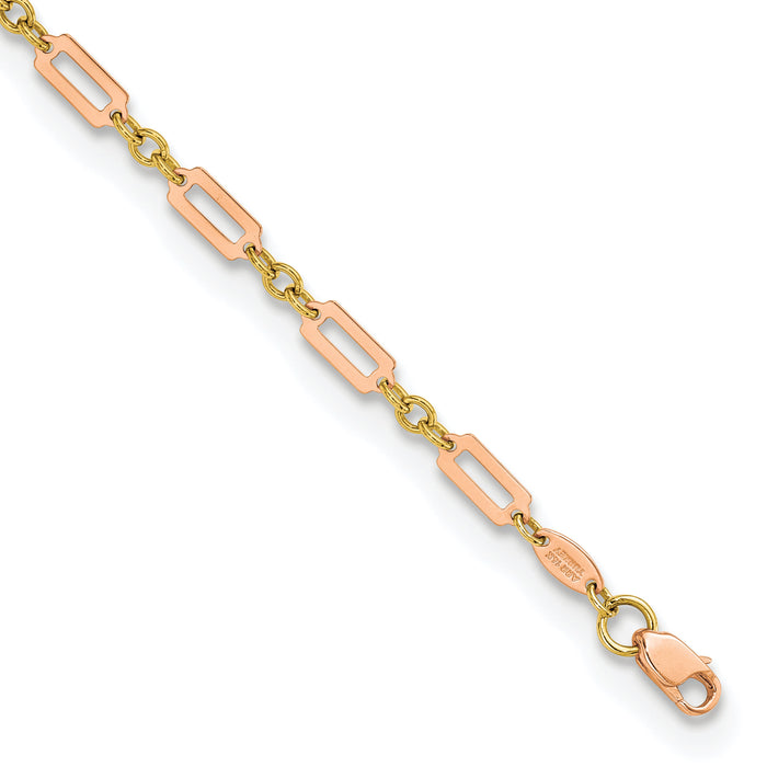 14k Two-tone Polished Fancy Rectangle Link 7.5in Bracelet-FB1885Y/R-7.5