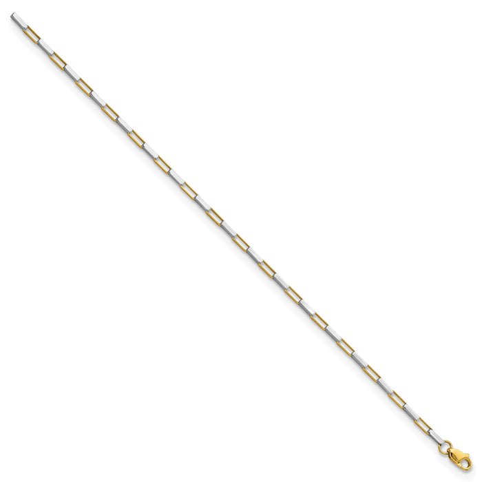 14k Two-tone Polished Fancy Box Links 7.5in Bracelet-FB1901Y/W-7.5