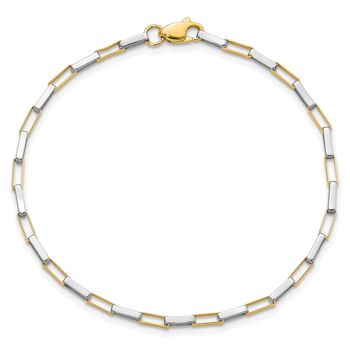 14k Two-tone Polished Fancy Box Links 7.5in Bracelet-FB1901Y/W-7.5