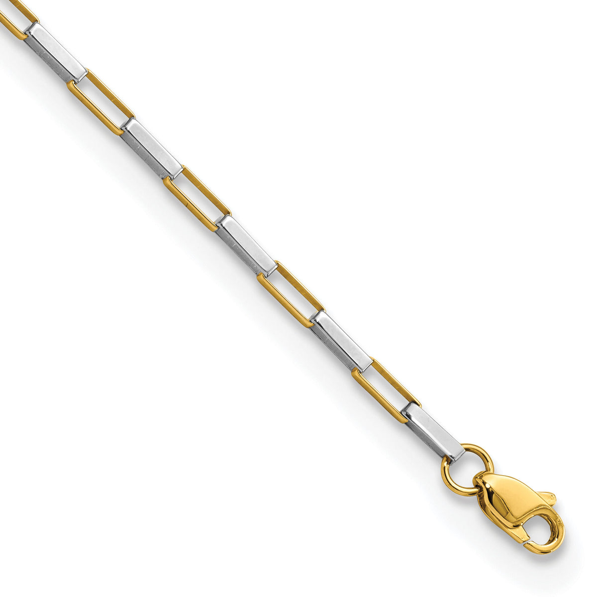 14k Two-tone Polished Fancy Box Links 7.5in Bracelet-FB1901Y/W-7.5