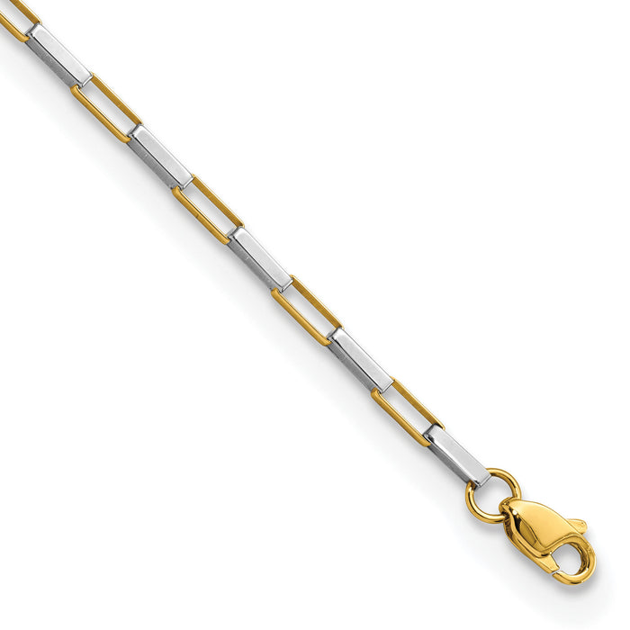 14k Two-tone Polished Fancy Box Links 7.5in Bracelet-FB1901Y/W-7.5