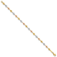14K Tri-color Polished Diamond-Cut Hearts 7.5in Bracelet-FB1903-7.5