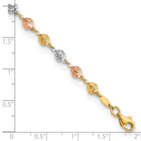 14K Tri-color Polished Diamond-Cut Hearts 7.5in Bracelet-FB1903-7.5