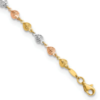 14K Tri-color Polished Diamond-Cut Hearts 7.5in Bracelet-FB1903-7.5