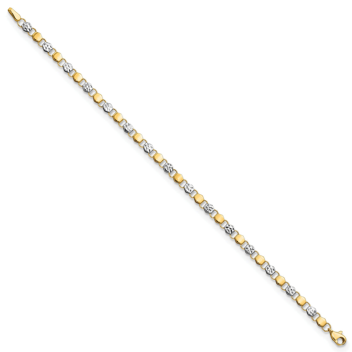 14K and White Rhodium D/C Fancy 7.5in Bracelet-FB1906-7.5