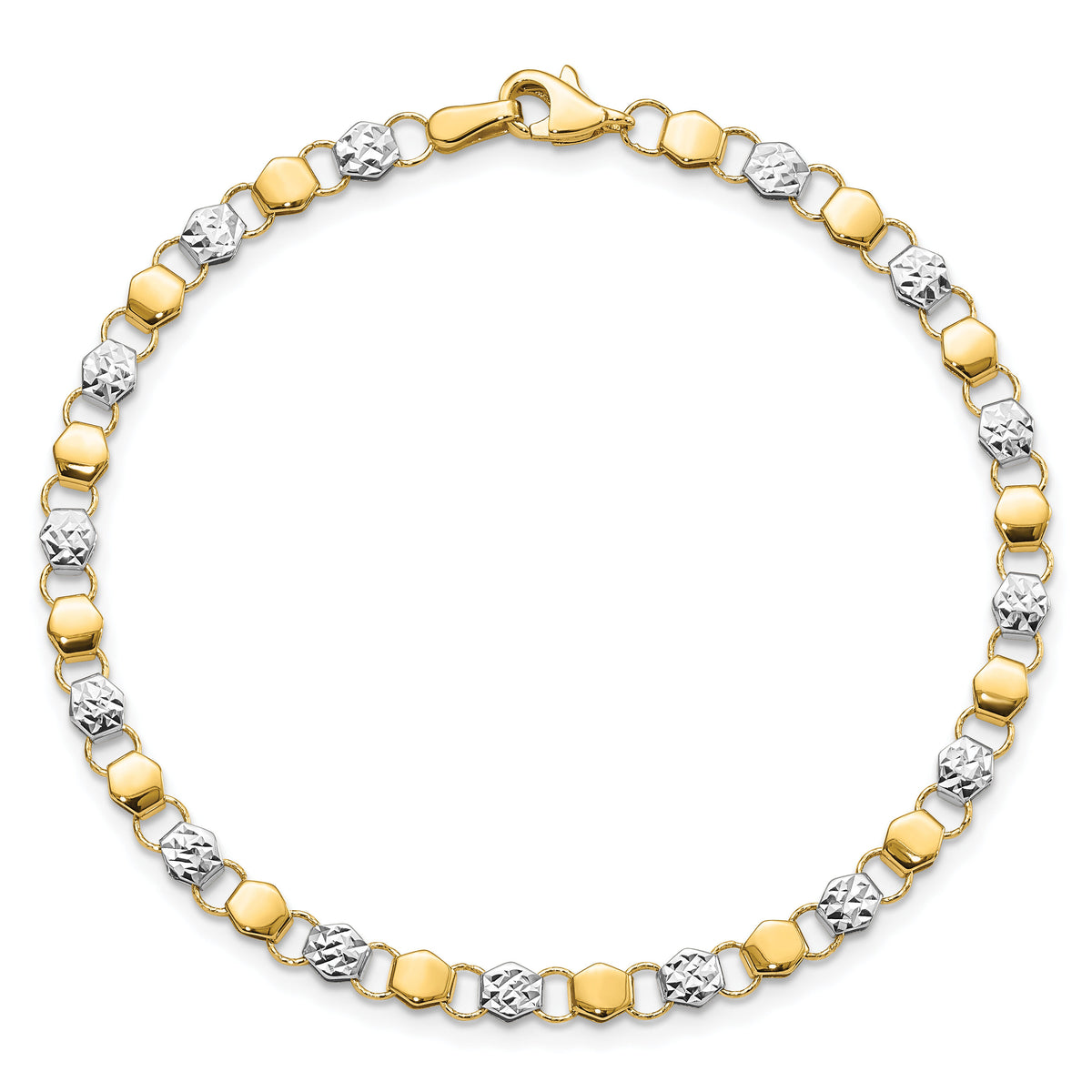 14K and White Rhodium D/C Fancy 7.5in Bracelet-FB1906-7.5