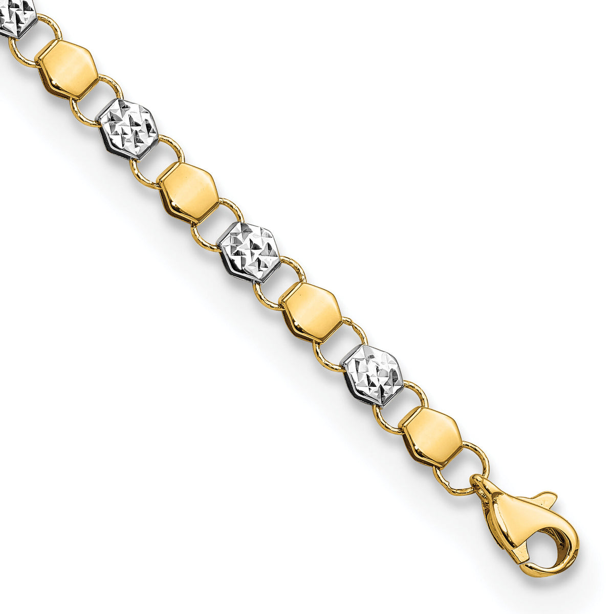 14K and White Rhodium D/C Fancy 7.5in Bracelet-FB1906-7.5