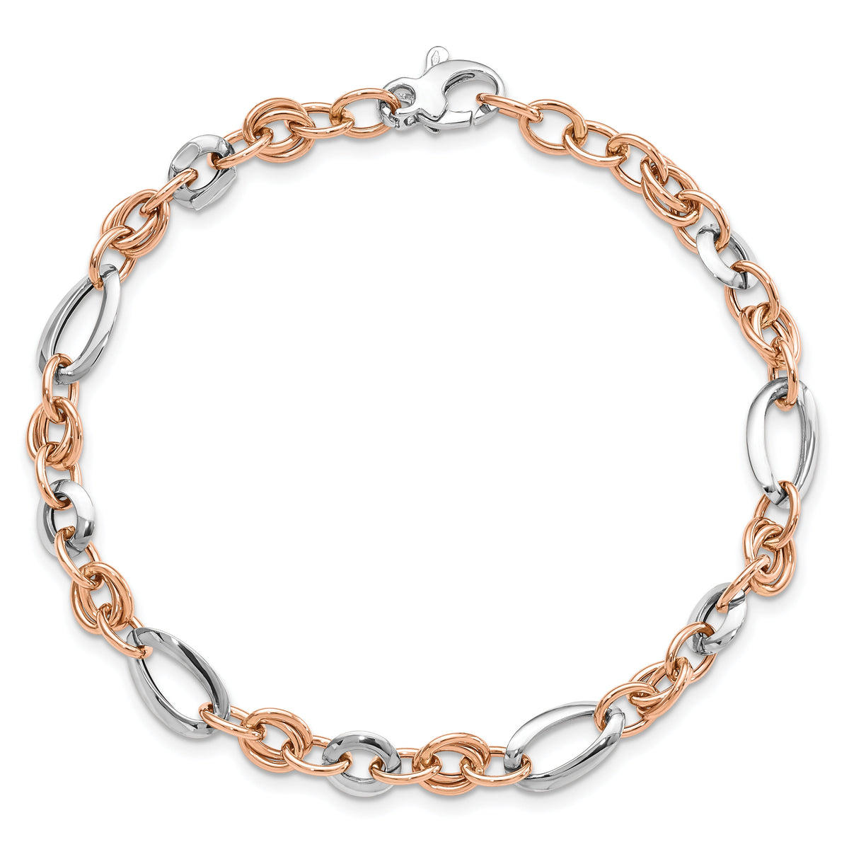 14K Two-tone White and Rose Fancy Link Bracelet-FB1970-8