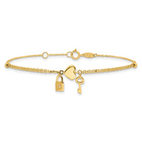 14K Polished and Diamond-cut Heart Lock and Key w/ .5in ext. Bracelet-FB1979-7