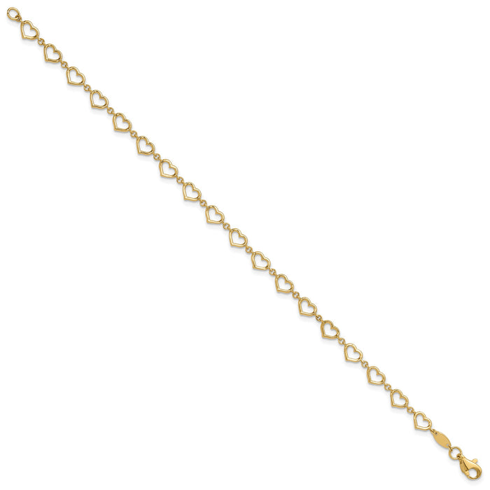 14K Polished Heart Link Bracelet-FB1980-7.5