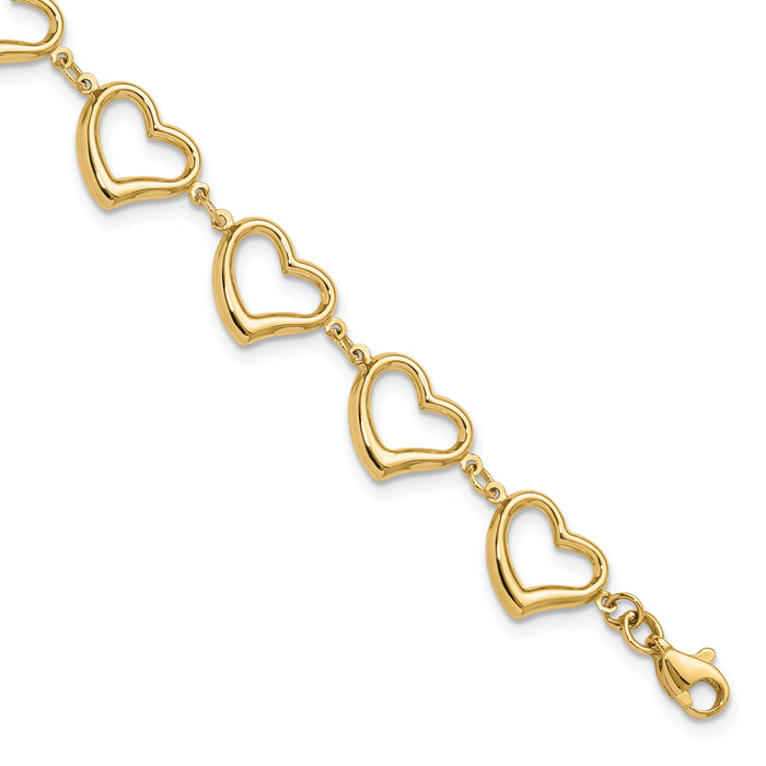 14K Polished Heart Link Bracelet-FB1981-7