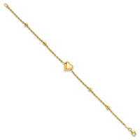 14k Polished and D/C Beaded Puff Heart 7.75in Bracelet-FB1982-7.75