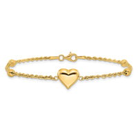 14k Polished and D/C Beaded Puff Heart 7.75in Bracelet-FB1982-7.75