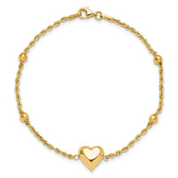 14k Polished and D/C Beaded Puff Heart 7.75in Bracelet-FB1982-7.75