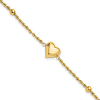 14k Polished and D/C Beaded Puff Heart 7.75in Bracelet-FB1982-7.75