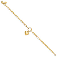 14K Polished Puff Heart Paper Clip Link Bracelet-FB1983-7.25