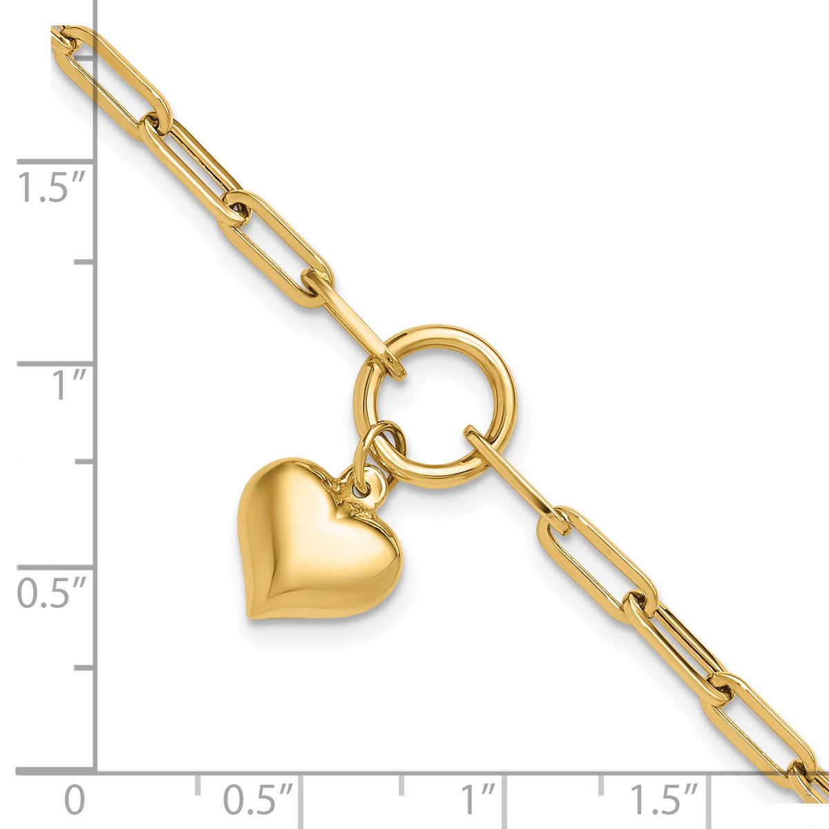 14K Polished Puff Heart Paper Clip Link Bracelet-FB1983-7.25