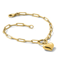 14K Polished Puff Heart Paper Clip Link Bracelet-FB1983-7.25