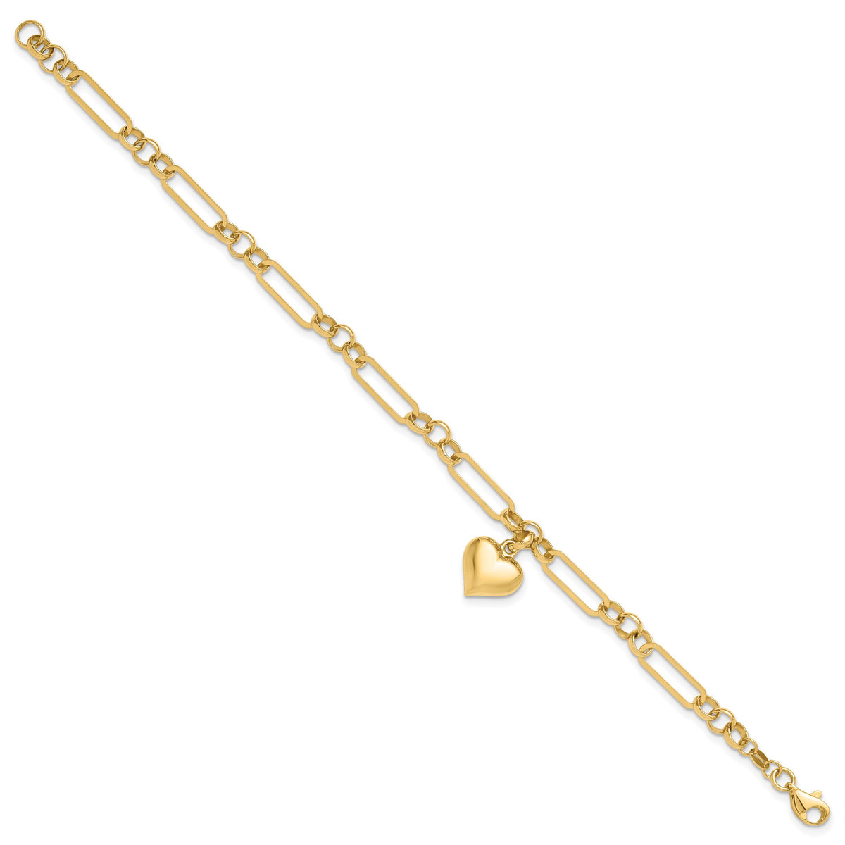14K Polished Heart Charm Bracelet-FB1984-7.5