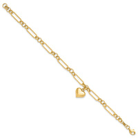 14K Polished Heart Charm Bracelet-FB1984-7.5