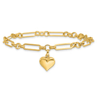 14K Polished Heart Charm Bracelet-FB1984-7.5