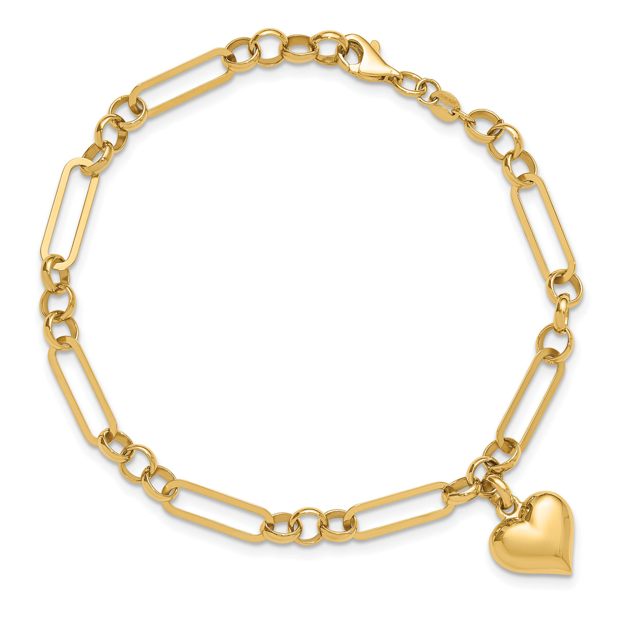 14K Polished Heart Charm Bracelet-FB1984-7.5