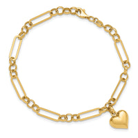 14K Polished Heart Charm Bracelet-FB1984-7.5