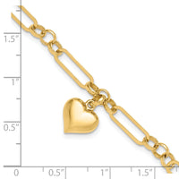 14K Polished Heart Charm Bracelet-FB1984-7.5