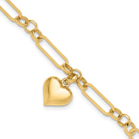 14K Polished Heart Charm Bracelet-FB1984-7.5