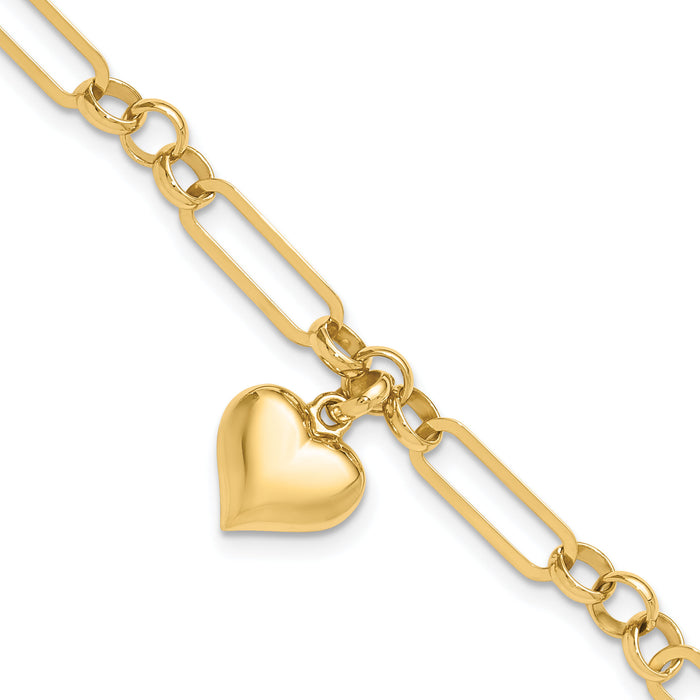 14K Polished Heart Charm Bracelet-FB1984-7.5