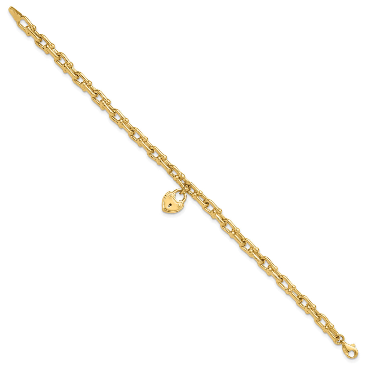 14K Polished Heart Lock Charm Link Bracelet-FB1985-7.5