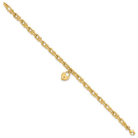 14K Polished Heart Lock Charm Link Bracelet-FB1985-7.5