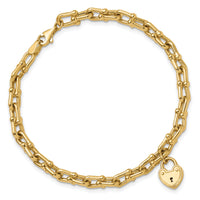 14K Polished Heart Lock Charm Link Bracelet-FB1985-7.5