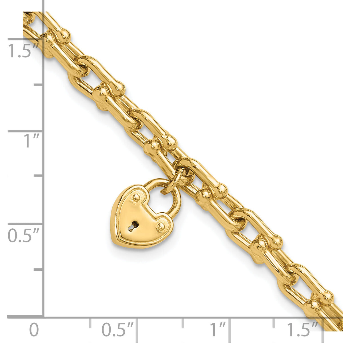 14K Polished Heart Lock Charm Link Bracelet-FB1985-7.5