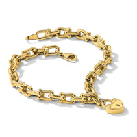 14K Polished Heart Lock Charm Link Bracelet-FB1985-7.5