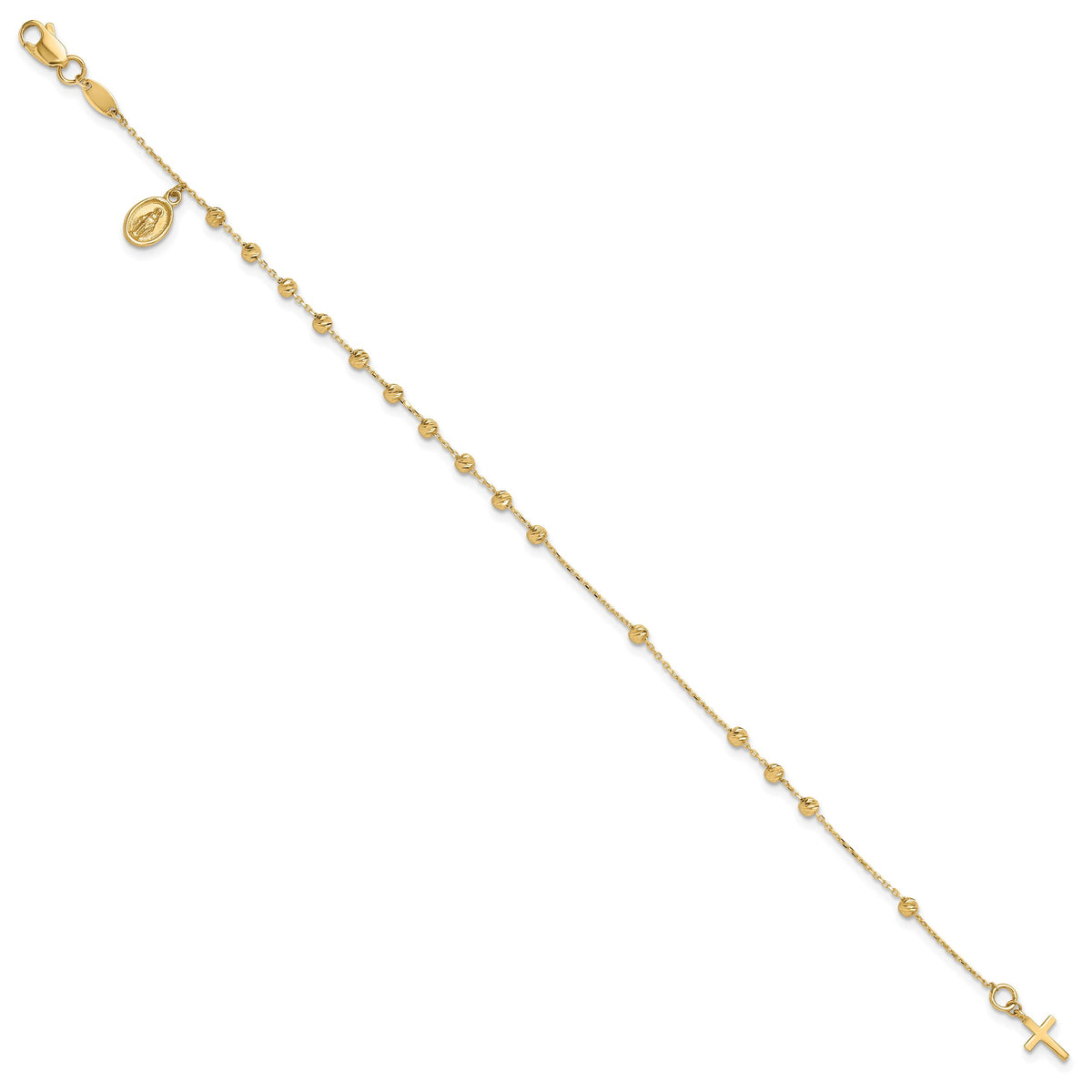 14K Polished and Diamond-cut Miraculous Medal and Cross Rosary Design Brace-FB1987-7.5