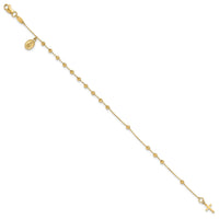 14K Polished and Diamond-cut Miraculous Medal and Cross Rosary Design Brace-FB1987-7.5