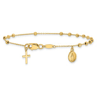 14K Polished and Diamond-cut Miraculous Medal and Cross Rosary Design Brace-FB1987-7.5