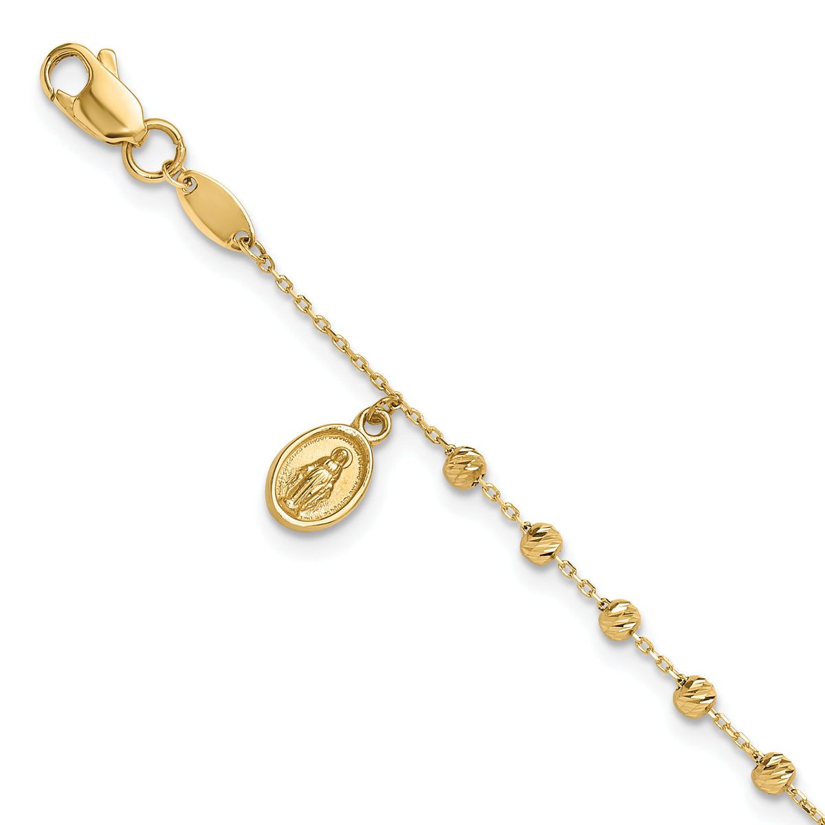 14K Polished and Diamond-cut Miraculous Medal and Cross Rosary Design Brace-FB1987-7.5