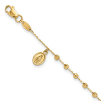 14K Polished and Diamond-cut Miraculous Medal and Cross Rosary Design Brace-FB1987-7.5