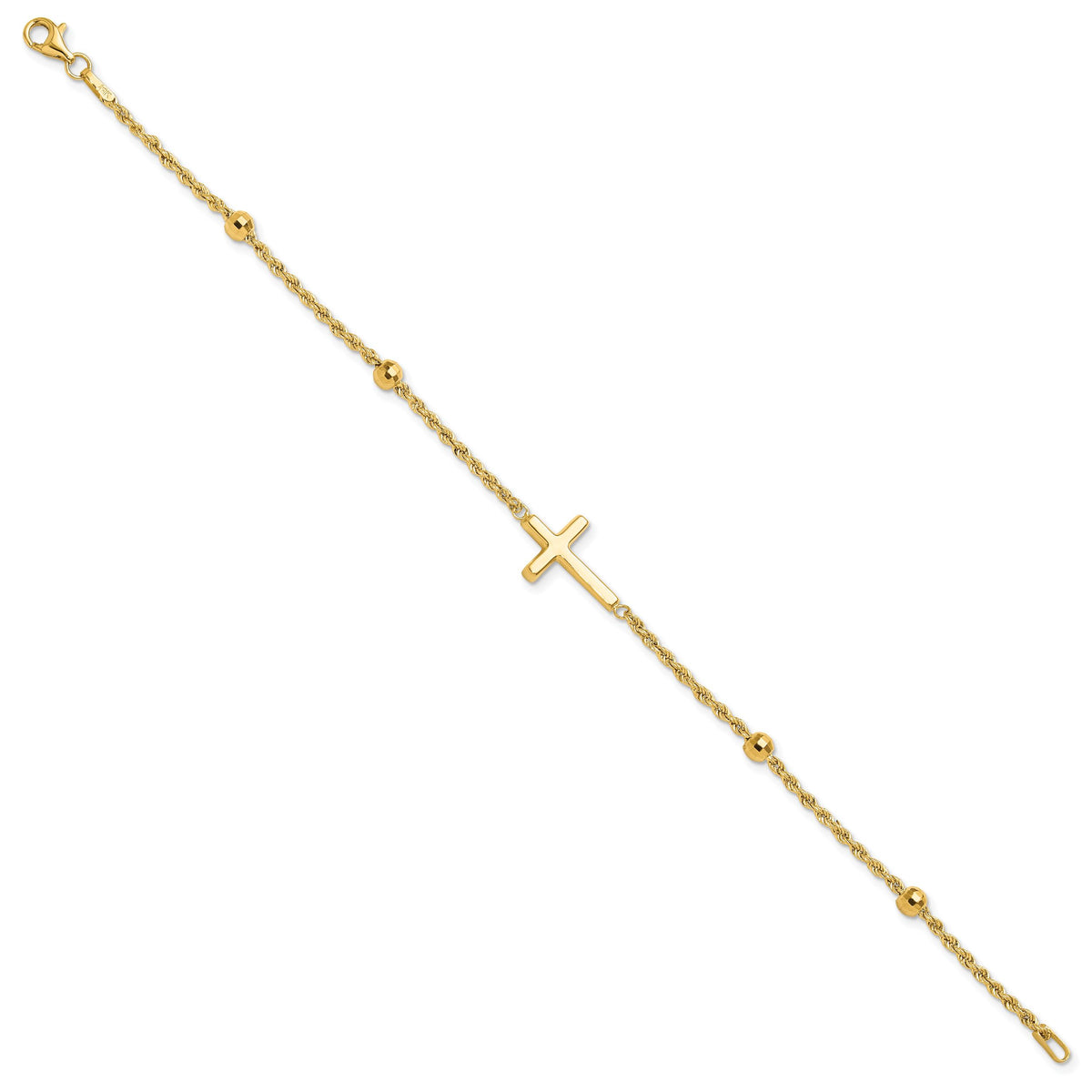 14k D/C Beaded Cross 7.5in Bracelet-FB1989-7.5