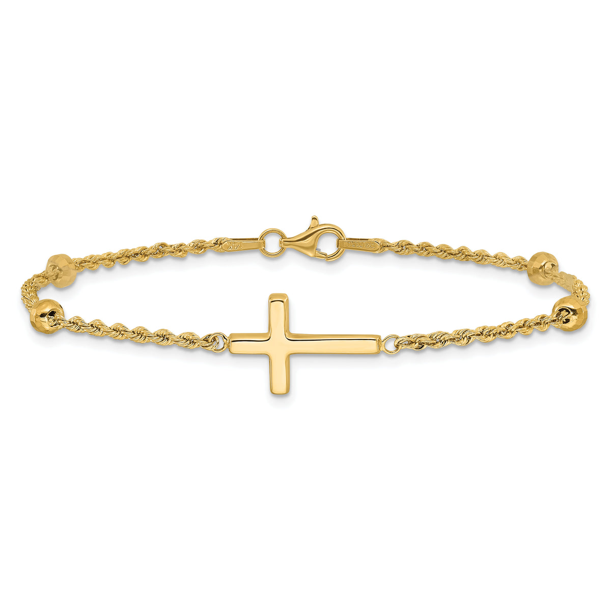 14k D/C Beaded Cross 7.5in Bracelet-FB1989-7.5
