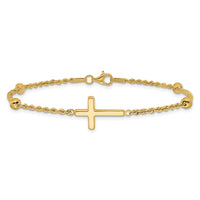14k D/C Beaded Cross 7.5in Bracelet-FB1989-7.5