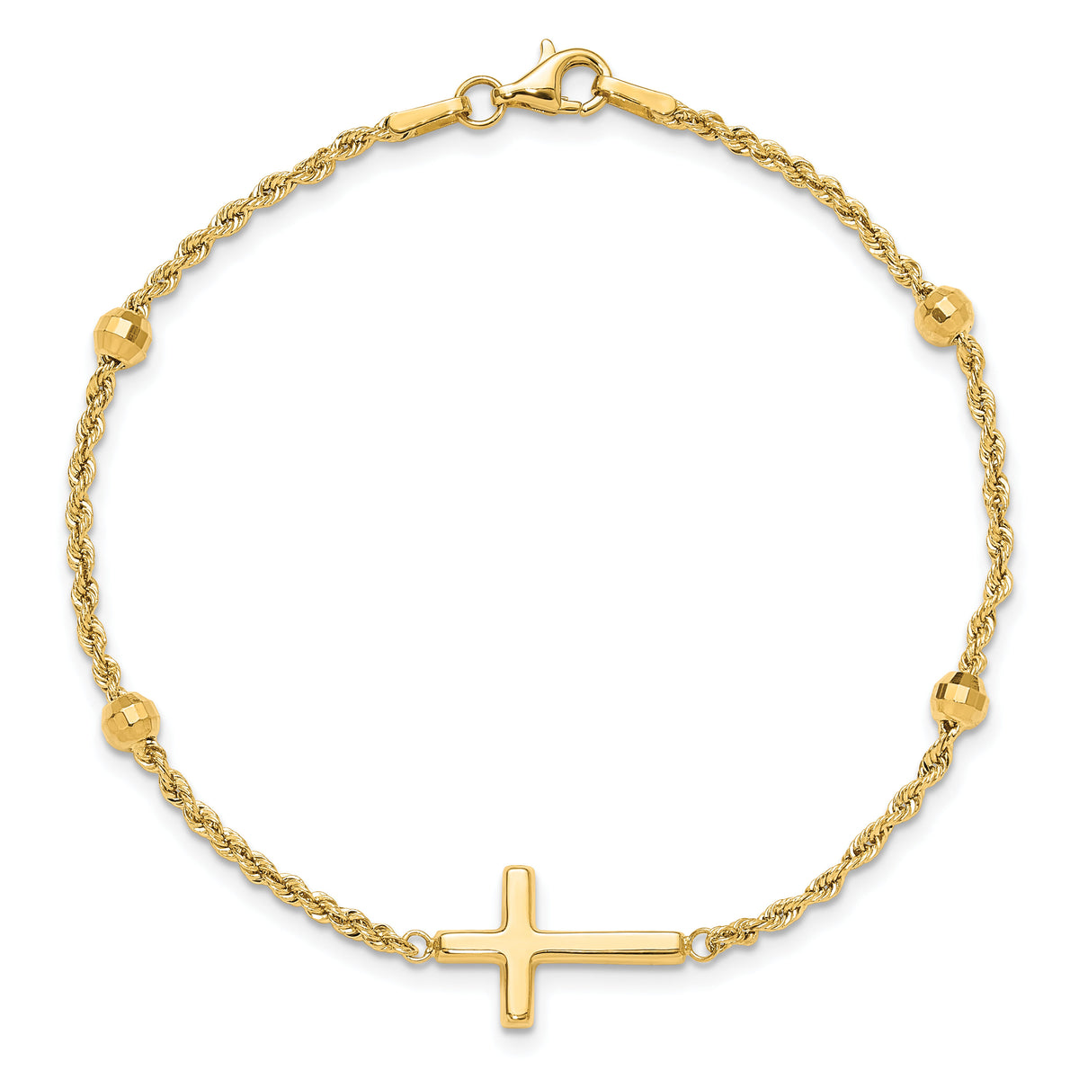 14k D/C Beaded Cross 7.5in Bracelet-FB1989-7.5