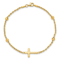 14k D/C Beaded Cross 7.5in Bracelet-FB1989-7.5