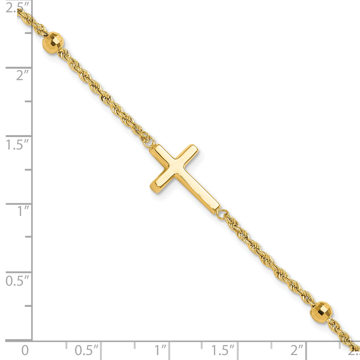 14k D/C Beaded Cross 7.5in Bracelet-FB1989-7.5
