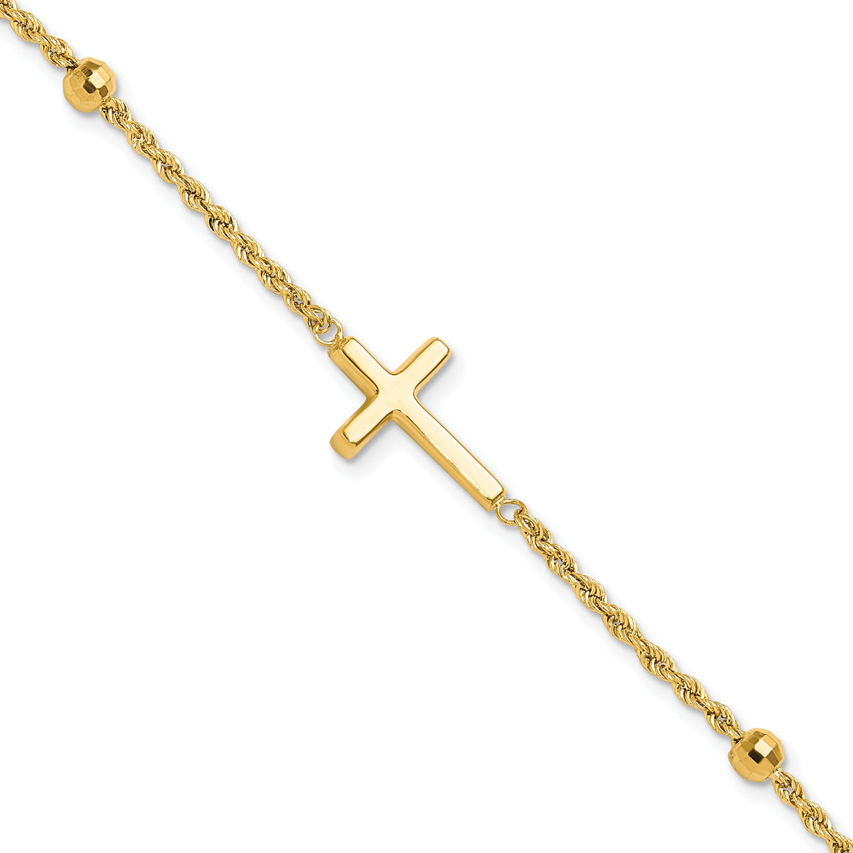 14k D/C Beaded Cross 7.5in Bracelet-FB1989-7.5