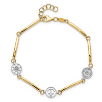 14K Two-tone Polished Compass and Anchor w/ 1in ext. Bracelet-FB1990-7